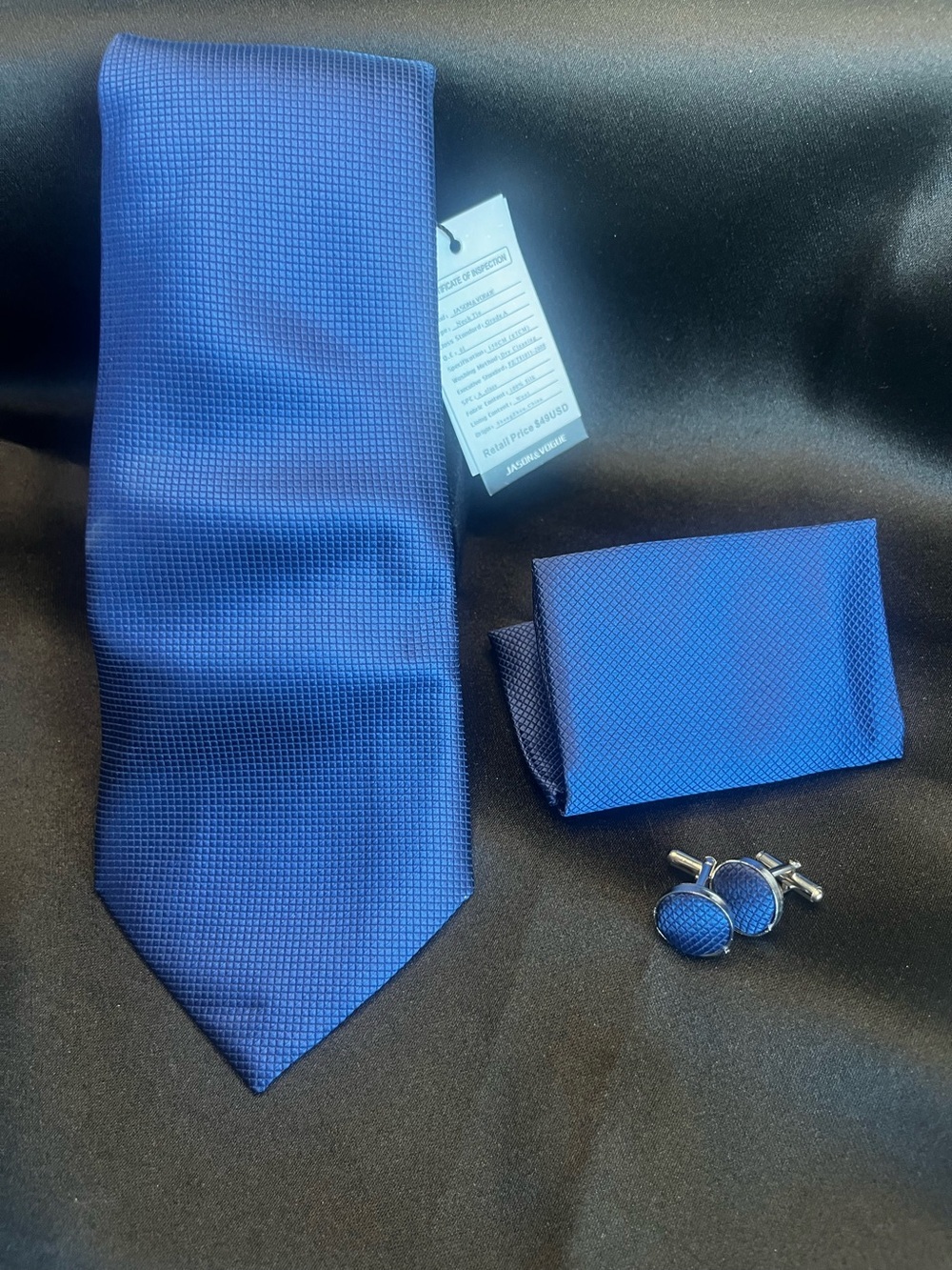 Classic Solid Blue Men's Tie Set with Pocket Square & Cufflinks